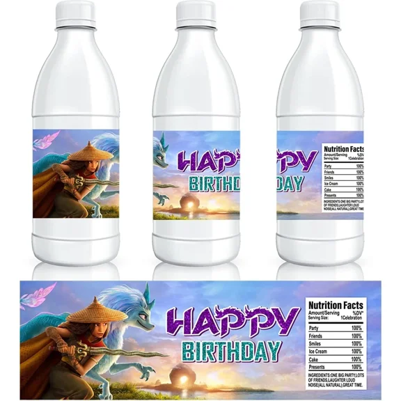 Raya And The Last Dragon Party Supplies -24 Water Bottle Labels Stickers