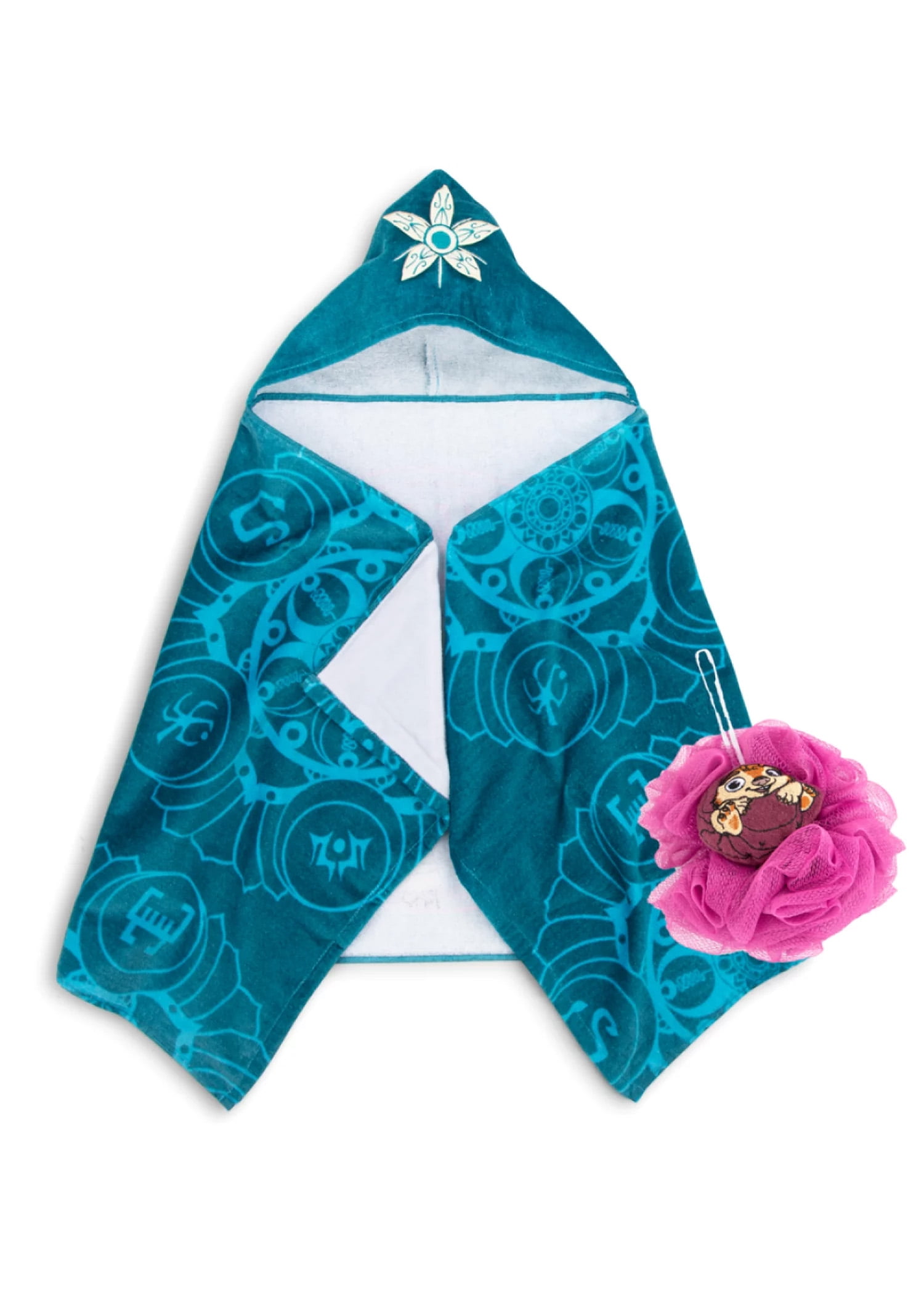 Raya Kids Hooded Towel and Character Loofah Set, Cotton, Teal, Disney