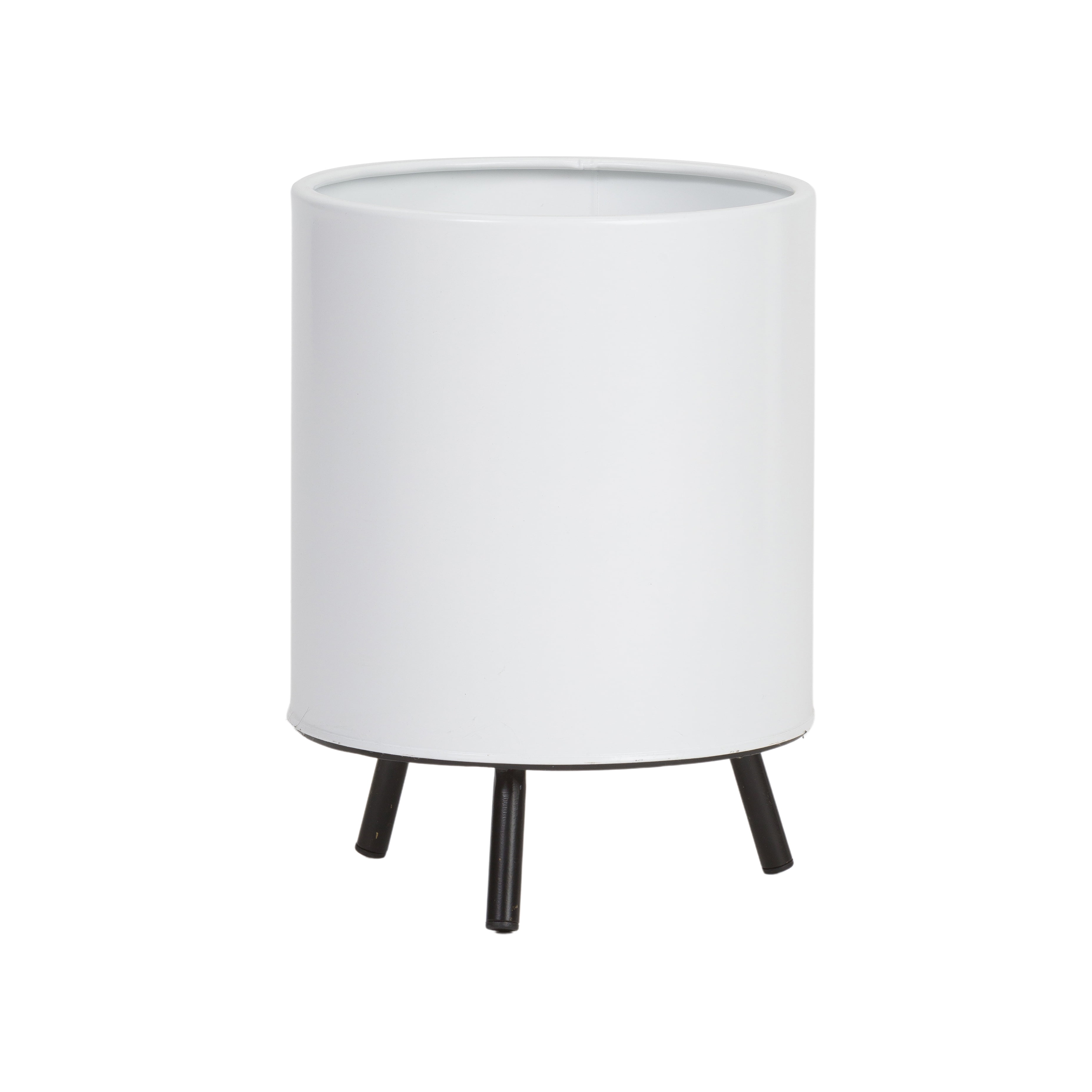 Raya White Mid-Century Modern Indoor Metal Pot Planter with 3-Leg Metal Base - 10.5" H x 8" W