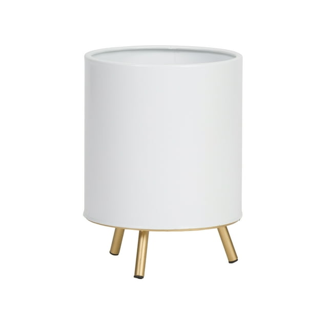 Raya White Mid-Century Modern Indoor Metal Pot Planter with 3-Leg Metal Base - 10.5" H x 8" W