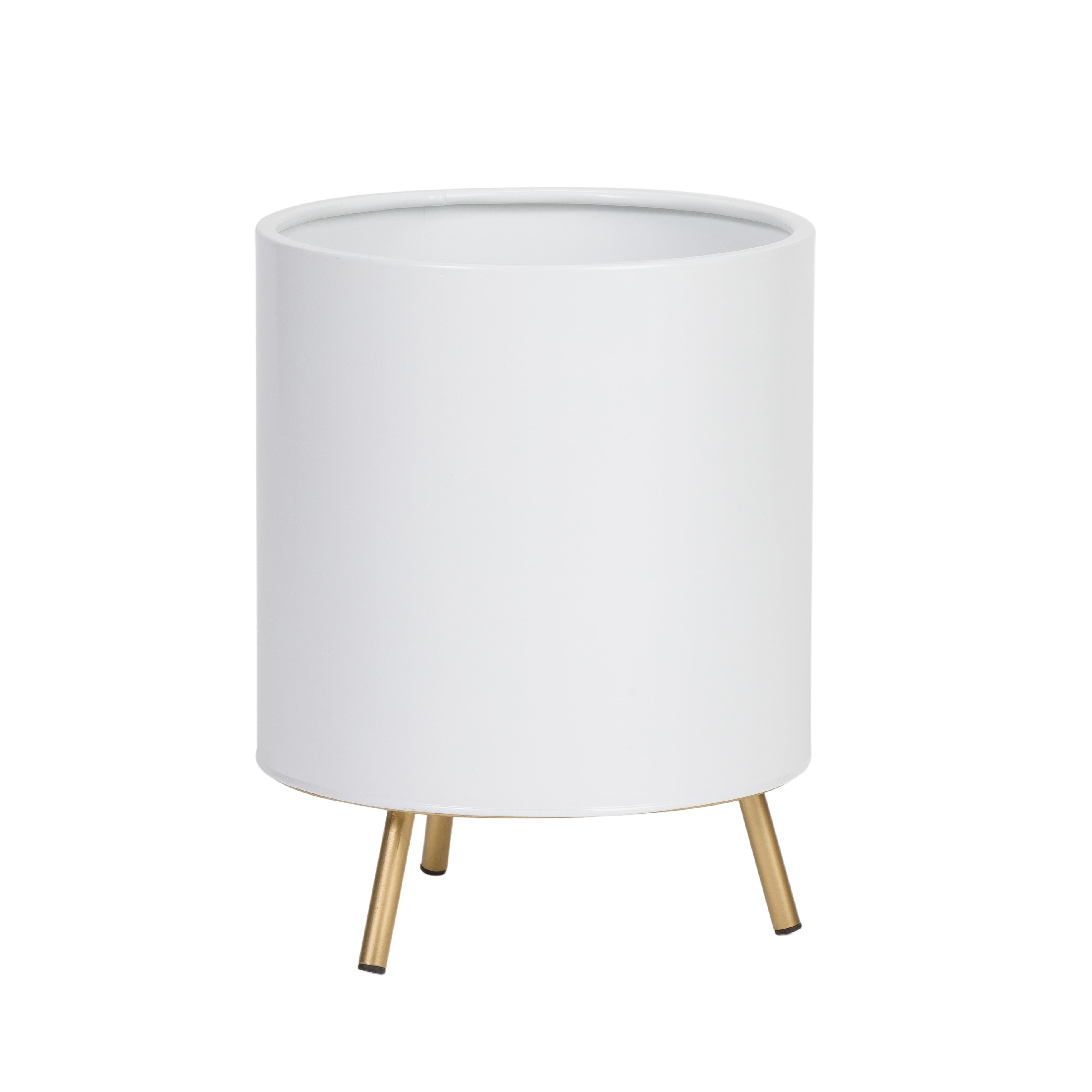 Raya White and Gold Mid-Century Modern Metal Pot Planter with 3-Leg Base