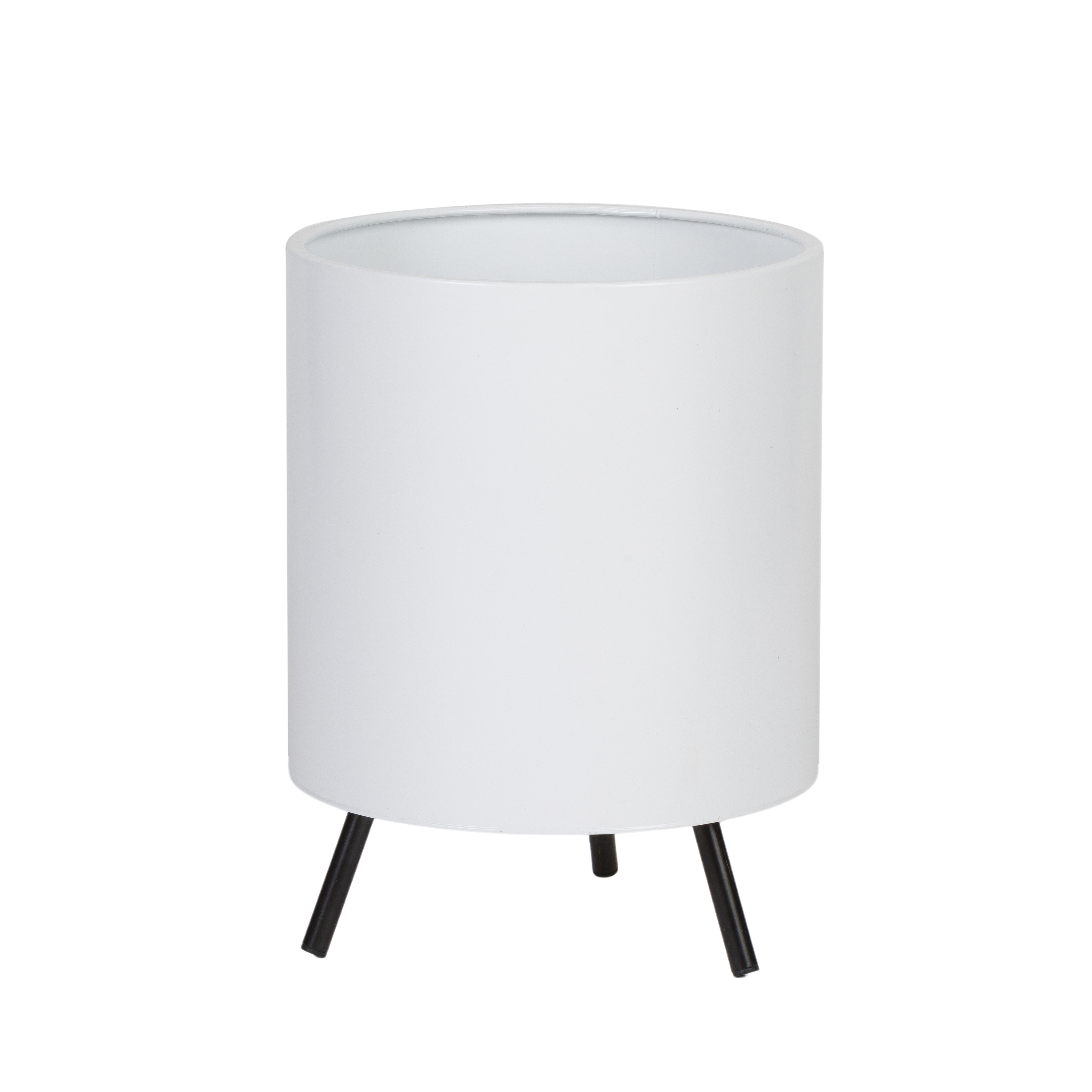 Raya White Mid-Century Modern Indoor Metal Pot Planter with 3-Leg