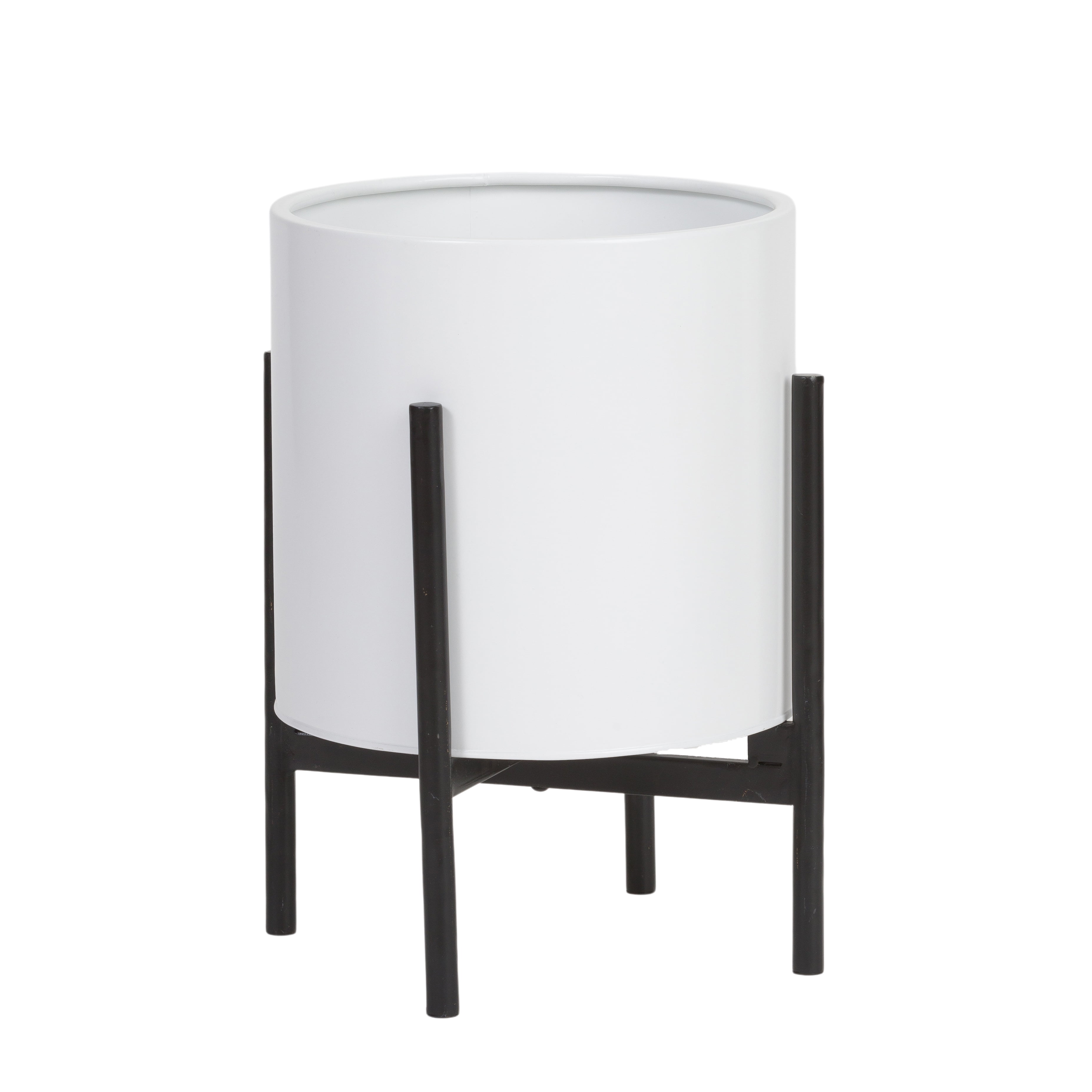 Raya White Metal Indoor Planter with Black 4-Leg Base