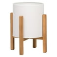 thumbnail image 1 of Raya White Mid-Century Modern Indoor Metal Pot Planter with 4-Leg Wood Base - 12" x 10", 1 of 5