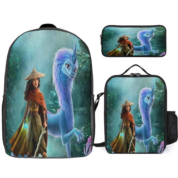 Raya and Last Drago Backpac 3 Piece Set Adults Bookbag with Lunch Box Pencil Case