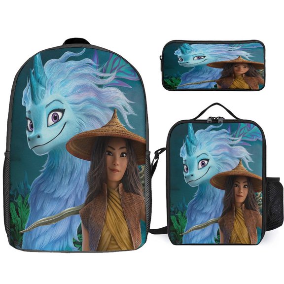 Raya and Last Drago Backpac 3 Piece Set Adults Bookbag with Lunch Box Pencil Case