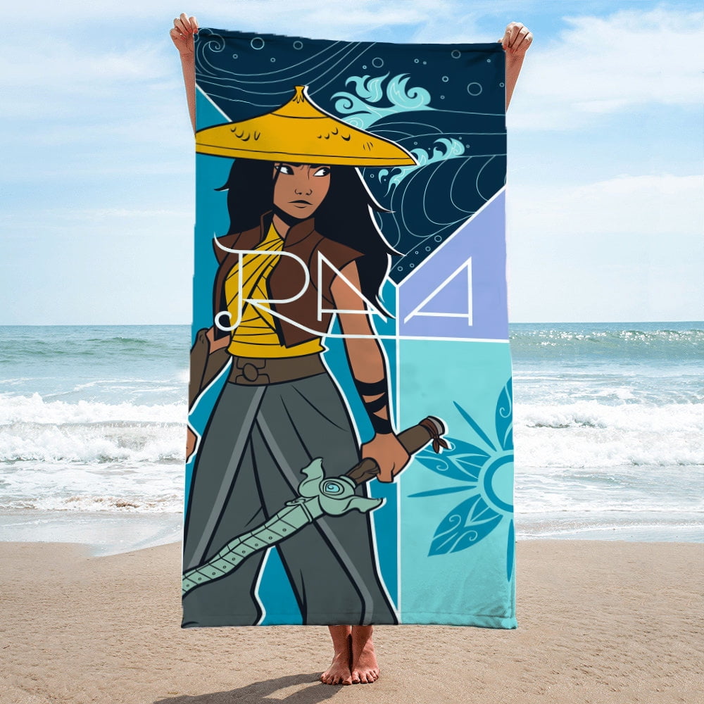 Raya & the Last Dragon Sisu Novelty Dragon and Movies Cotton Beach Towel, 28" x 58", Blue/Purple