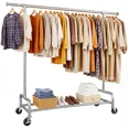 thumbnail image 1 of Raybee Heavy Duty Clothing Racks with Net Pocket Holds Up to 210lbs,Double Rod Metal Clothes Rack for Hanging, Rolling Garment Rack with Wheels Portable Closet Racks for Bedroom, Laundry Room,Dorm, 1 of 10
