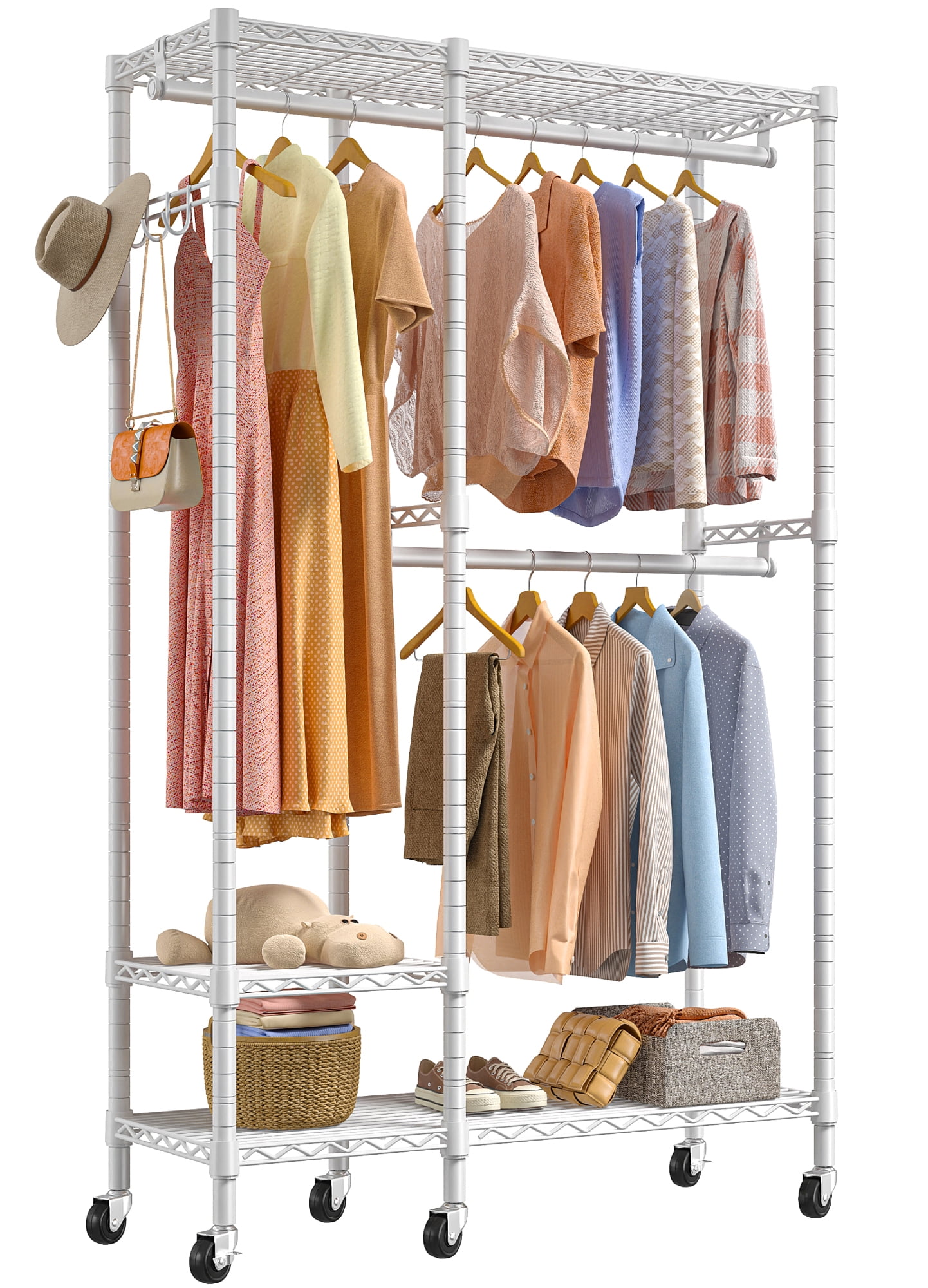 Raybee Rolling Clothes Rack for Hanging Clothes Wire Grament Rack with ...