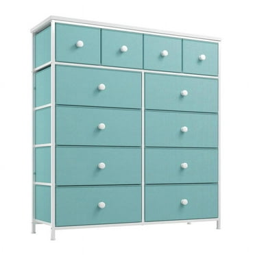 RaybeeFurniture 12 Drawer Dresser, Sturdy Metal Frame&Wooden Top, Stylish Home Organizer for Bedroom, Living Room, Entryway
