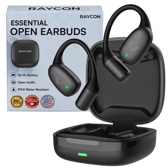 Raycon Essential Open Ear Earbuds  Open Ear Headphones, Earbuds Wireless Bluetooth, Sweat & Water-Resistant Earphones, Running Headphones with Ultra-Lightweight Design, 36 Hours Battery Life (Black)