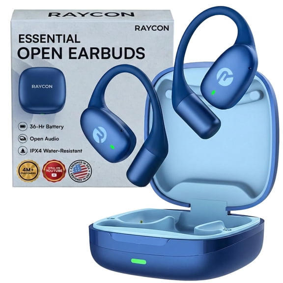 Raycon Essential Open Ear Earbuds  Open Ear Headphones, Earbuds Wireless Bluetooth, Sweat & Water-Resistant Earphones, Running Headphones with Ultra-Lightweight Design, 36 Hours Battery Life (Blue)