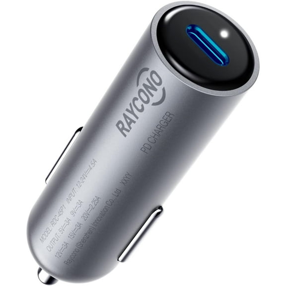 Raycono High Speed USB-C Car Charger with 45W Power Delivery 3.0 for MacBook, iPad, iPhone 14/14Pro/14Pro Max, Pixel, Switch, and More (Cable Not Included)