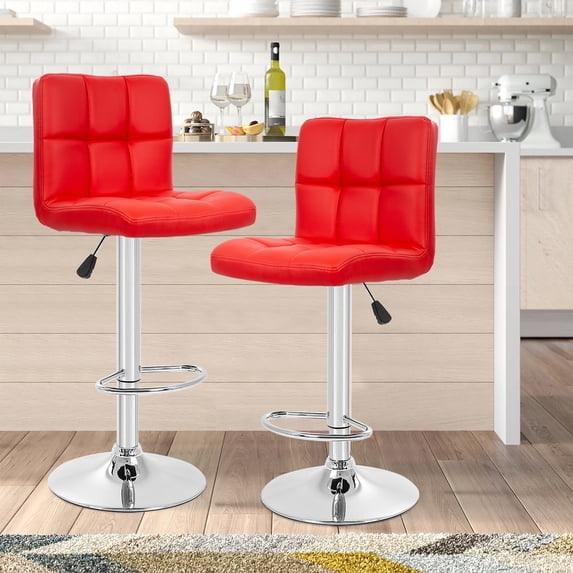Raye Faux Leather and Metal Bar Stools - Set of 2, Red