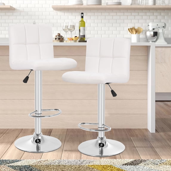 Raye Faux Leather and Metal Bar Stools - Set of 2, White