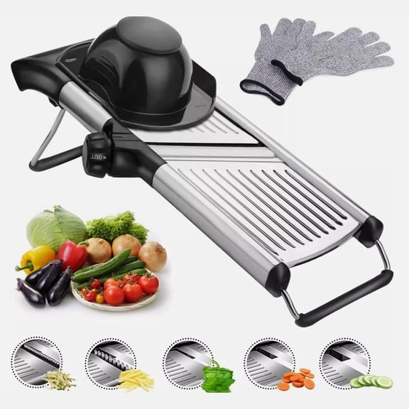 Rayfurn Stainless Steel Mandoline Slicer Upgrade Vegetable Food Chopper, Adjustable Safe Slicer for Veggie Prep