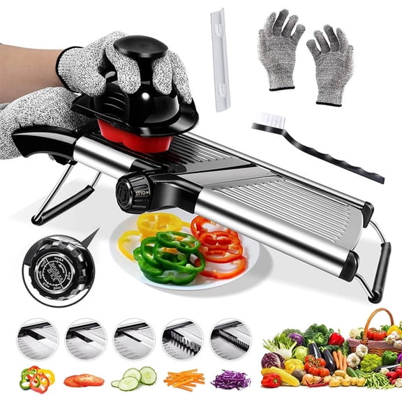 Rayfurn Stainless Steel Mandoline Slicer Upgrade Vegetable Food Chopper, Adjustable Safe Slicer for Veggie Prep