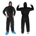 thumbnail image 1 of Raygard Disposable Dust Polypropylene PP Coverall with Hood Suit, Elastic Cuffs, Ankles, Waist Zipper Front for Spray Painting Industria in Black, Size XXL, 1 of 6
