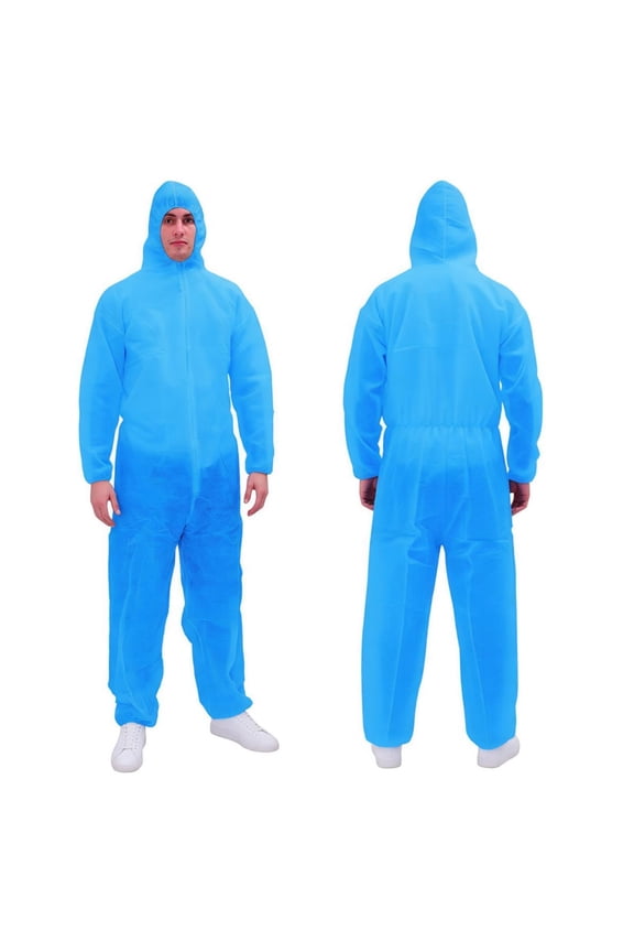 Disposable Dust Proof PP Coverall with Hood Suit Lightweight Elastic Cuffs, Zipper Front for Spray Painting Industrial(XL, Lake Blue)