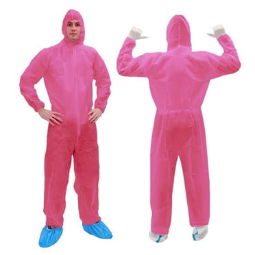 Raygard Disposable Dustproof Coverall with Hood Suit, Waist Zipper Front for Spray Painting Industrial(XXL, Pink)