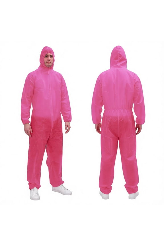 Disposable Workwear Coverall with Zipper, Size X-Large, Pink