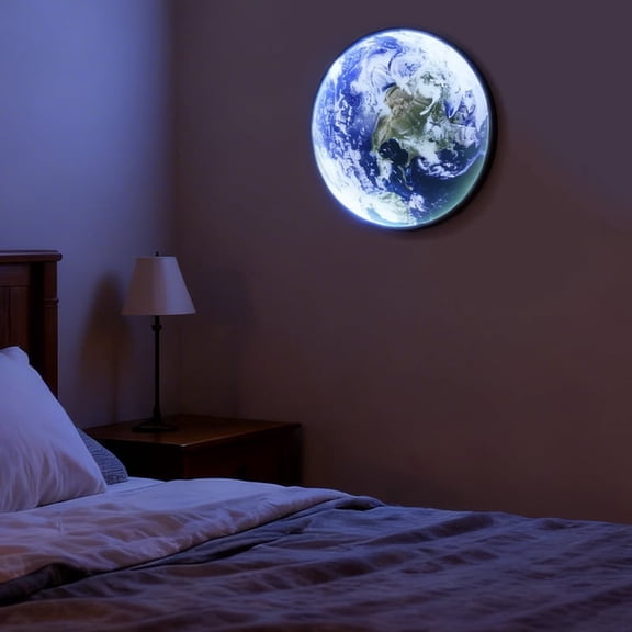 Raykho 9.5 inch Earth LED Night Light,Art Deco Wall Lamp,3 Color Temperature Changing,Plug-in for Bedroom,Living Room