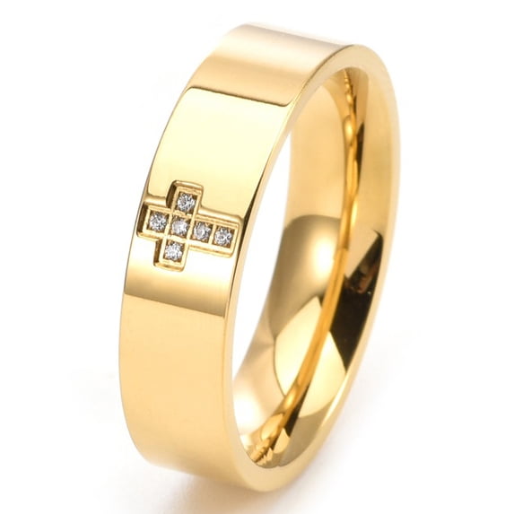 Raymard 6mm Titanium Steel Ring, 3A Cubic Zirconia, Cross Ring Men, Classical Simple Plain, Cross Band Ring, Christian Religious Jewlery