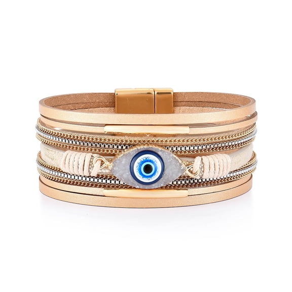 Raymard Leather Multilayer Bracelet for Women Evil Eye Braided Bracelets with Magnetic Clasp Devil's Eye Bangle