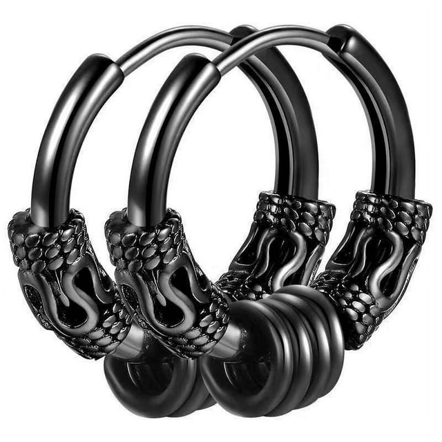 Raymard Men's Dragon Pattern Earrings Titanium Steel Hypoallergenic Piercing Men Hoop Earrings Dragon Totems Hip-hop Punk Jewelry
