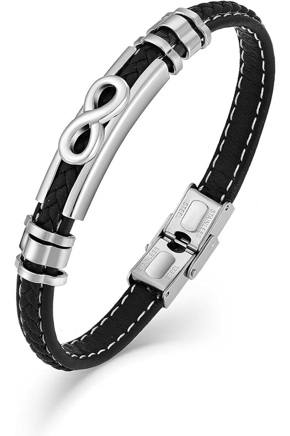 Mens Infinity 8 Leather Bracelet,8.8" Black Braided Bracelet for Men