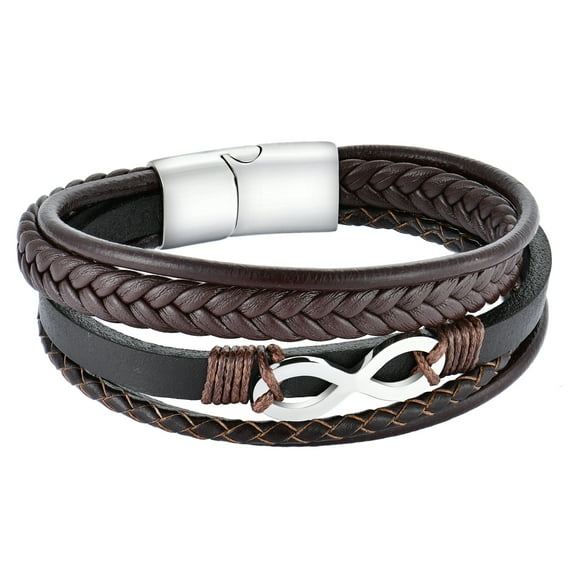 Raymard Mens Infinity 8 Multi-Layer Leather Bracelet,8.5" Brown Braided Bracelet for Men