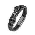 thumbnail image 1 of Raymard Mens Skull Double Row Leather Bracelet,Skull Black Braided Bracelet for Men, Mens Punk Jewelry, 1 of 5
