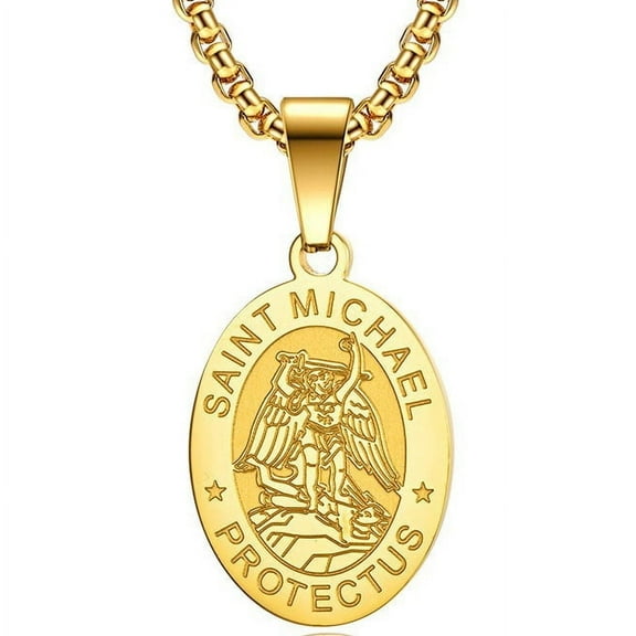 Raymard Saint St Michael Pendant Necklace Men Titanium Steel Religious Christian Gift Archangel Amulet Exorcism Protection 24 Inch Rolo Chain