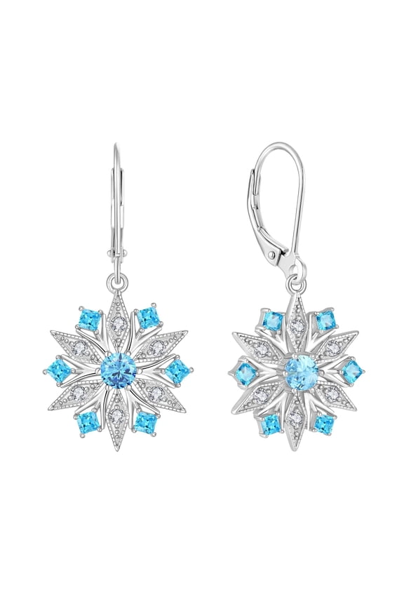 Snowflake Leverback Earrings for Women, 925 Sterling Silver Frozen Flower Birthstone Earrings,Dangle Drop Christmas Gifts Jewelry for Women