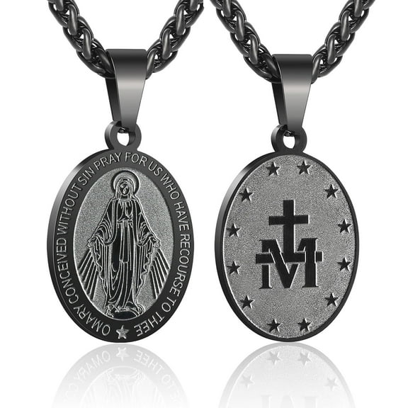 Raymard Virgin Mary Necklace for Men Titanium Steel Mary Mother of God Pendant De La Virgen Maria Medallion Holy Mary Charm 24" Solid Wheat Chain