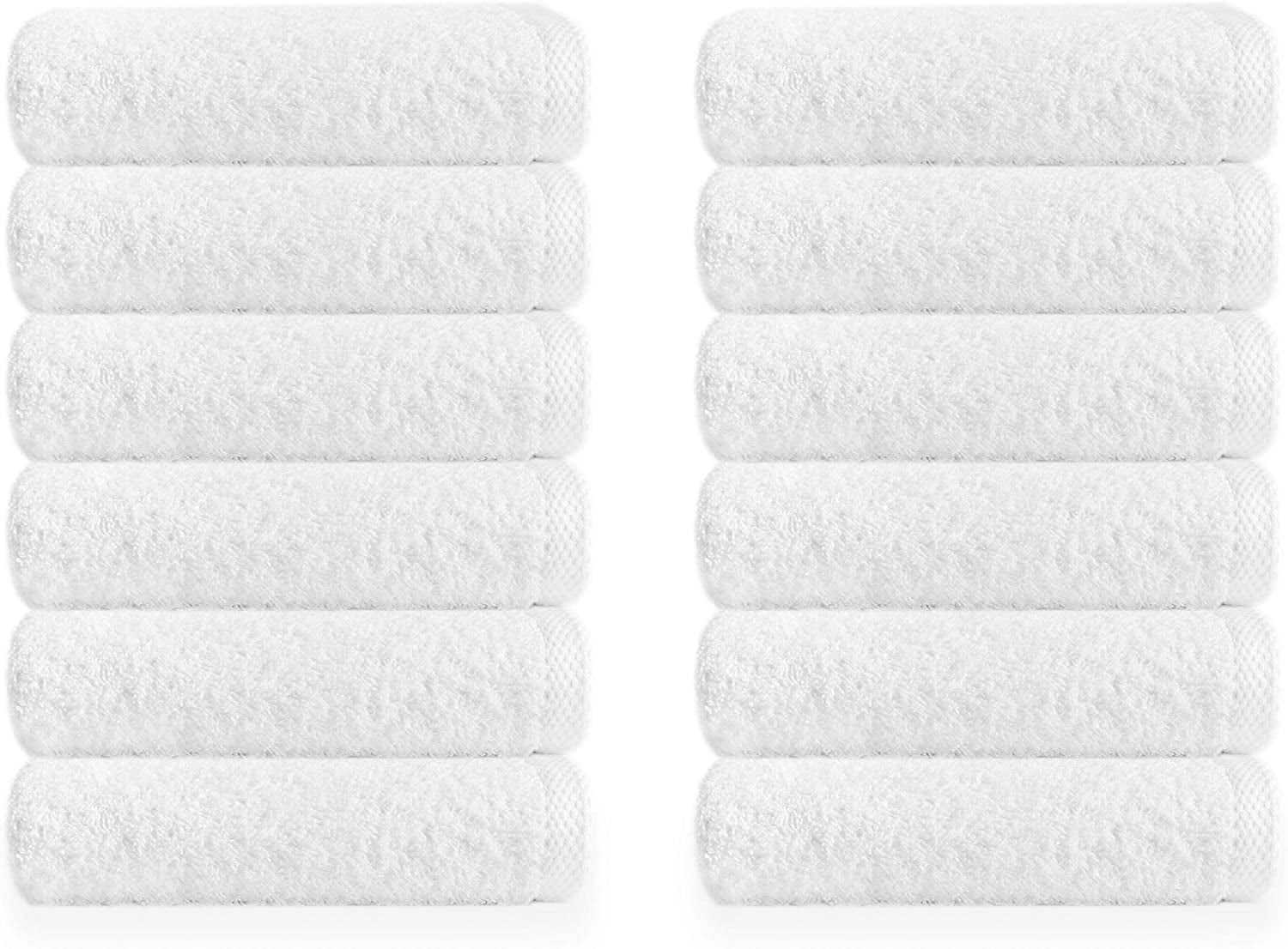 Raymond Clarke Washcloths, Face Towels Cotton White Twelve Pack, 12x12 inch