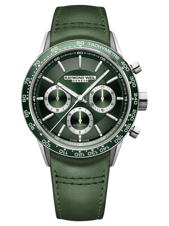Freelancer Automatic Chronograph Stainless Steel Green Dial Green Leather Strap Mens Watch 7741-SC7-52021