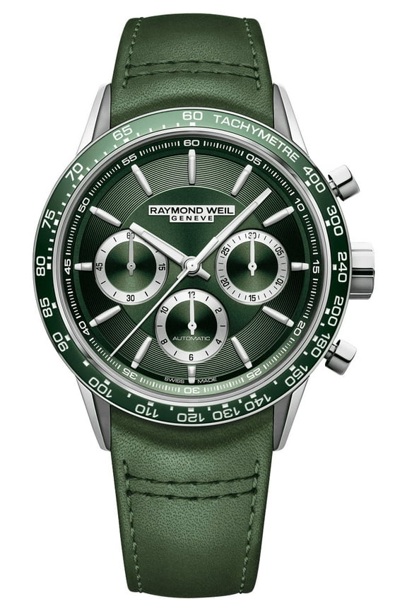 Freelancer Automatic Chronograph Stainless Steel Green Dial Green Leather Strap Mens Watch 7741-SC7-52021