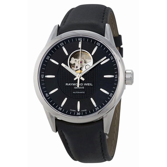 Raymond Weil Freelancer Automatic Stainless Steel Black Dial Black Leather Strap Mens Watch 2710-STC-20021