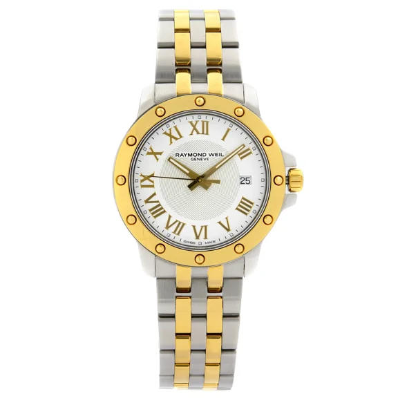 Pre-Owned Raymond Weil Tango Two Tone Steel White Dial Quartz Men Watch 5599-STP-00308
