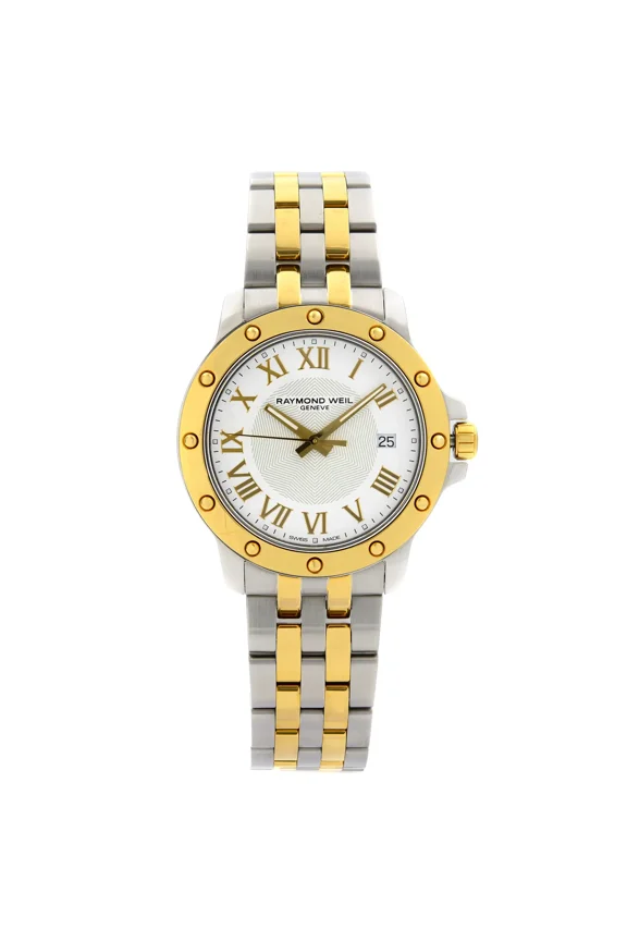 Pre-Owned Raymond Weil Tango Two Tone Steel White Dial Quartz Men Watch 5599-STP-00308
