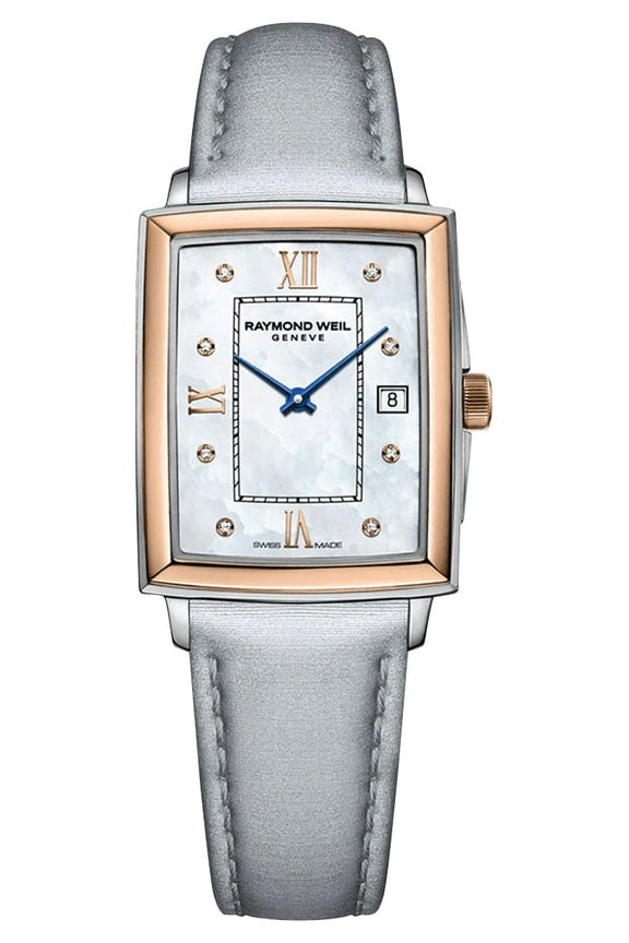 Toccata Two-Tone Stainless Steel Mother-Of-Pearl Dial Gray Satin Strap Diamonds Date Quartz Womens Watch 5925-SC5-00995