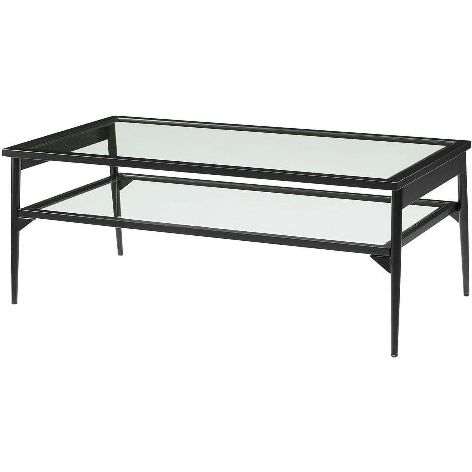Rayna 42" Two Tier Glass and Metal Coffee Table in Black