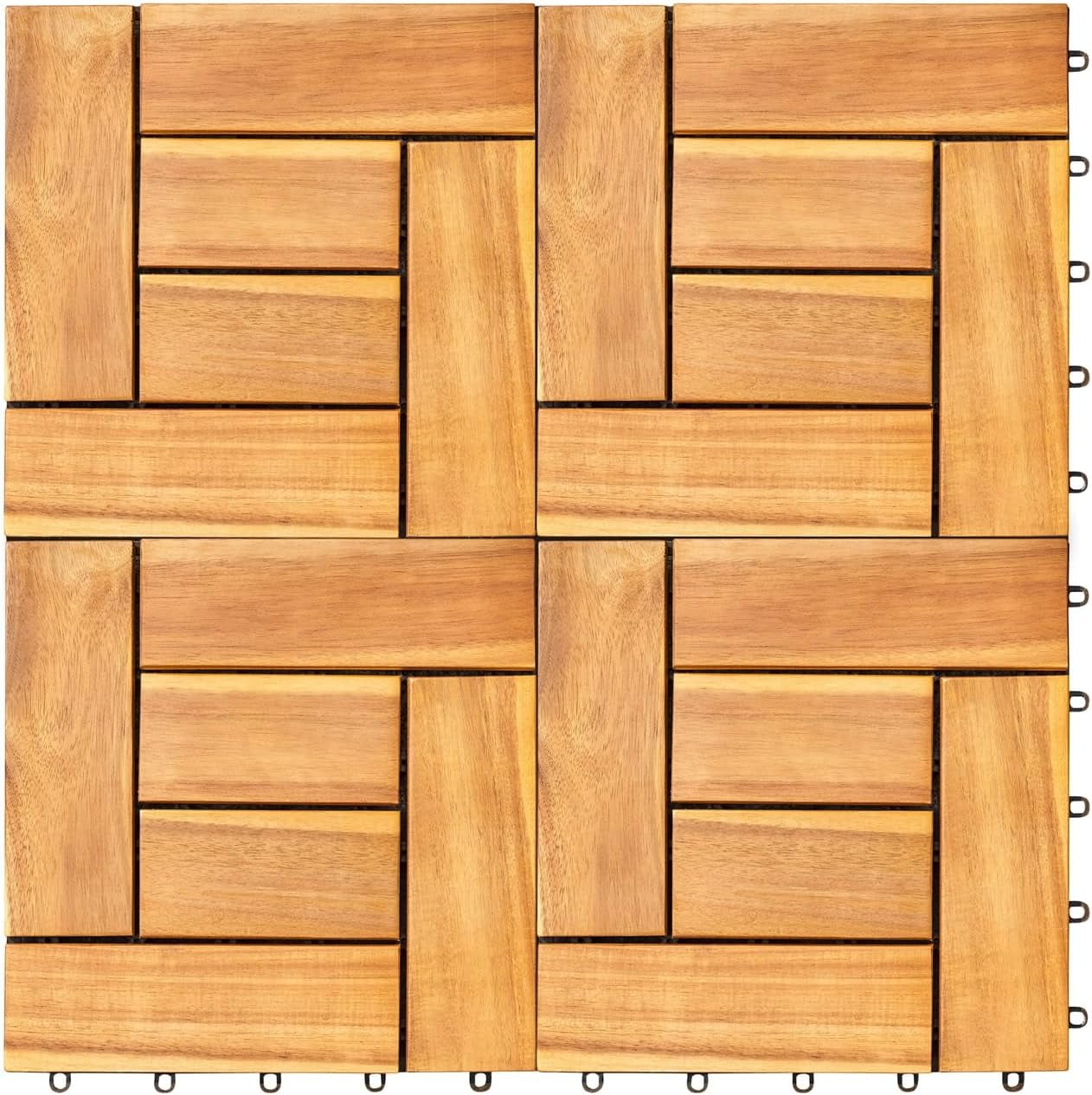 Medium Brown Eucalyptus Interlocking Wooden Deck Tiles, Set of 10