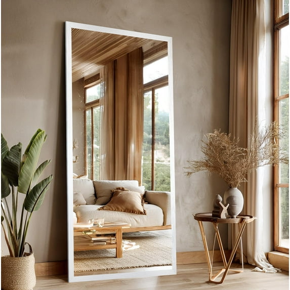 Rayne Mirrors Ozark 2" Hardwood Tall Wall Mirror 63"x30" Leaning Floor Mirror Red Oak White