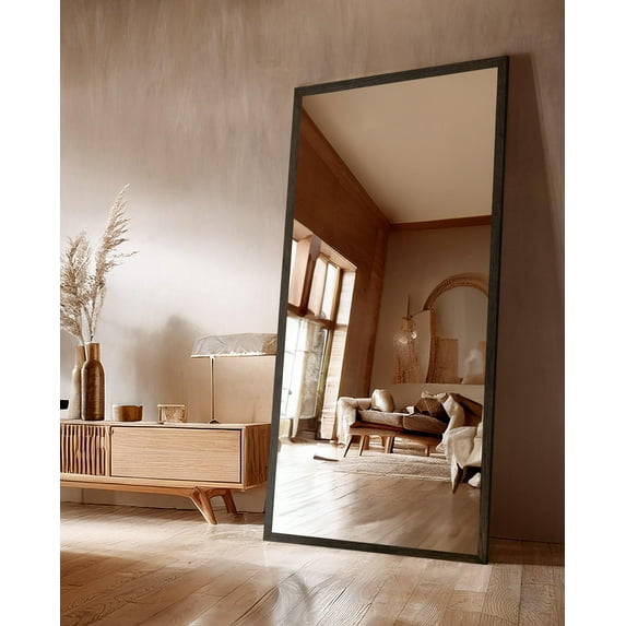 Rayne Mirrors Ozark 2" Hardwood Tall Wall Mirror 71"x30" Leaning Floor Mirror Red Oak Ebony