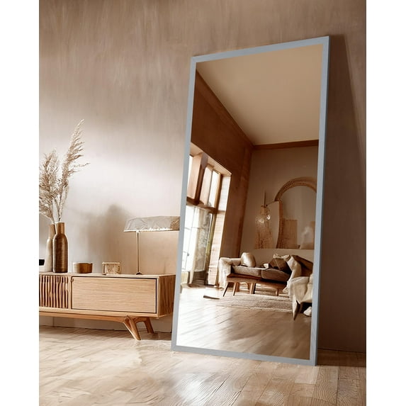 Rayne Mirrors Ozark 2" Hardwood Tall Wall Mirror 71"x30" Leaning Floor Mirror Red Oak Grey