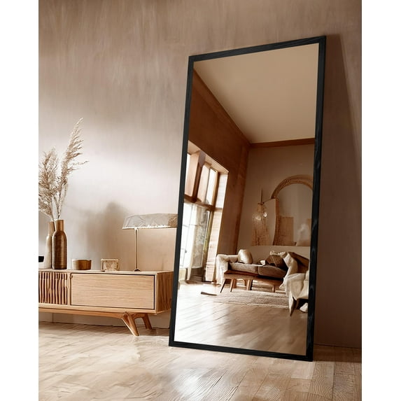Rayne Mirrors Ozark 2" Hardwood Tall Wall Mirror 73"x30" Leaning Floor Mirror Red Oak Black