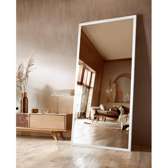 Rayne Mirrors Ozark 2" Hardwood Tall Wall Mirror 75"x30" Leaning Floor Mirror Red Oak White