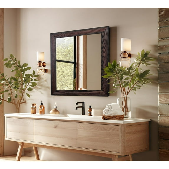 Rayne Mirrors Ozark Hardwood Wall Mirror 32"x33" Floor Mirror Red Oak Black Cherry